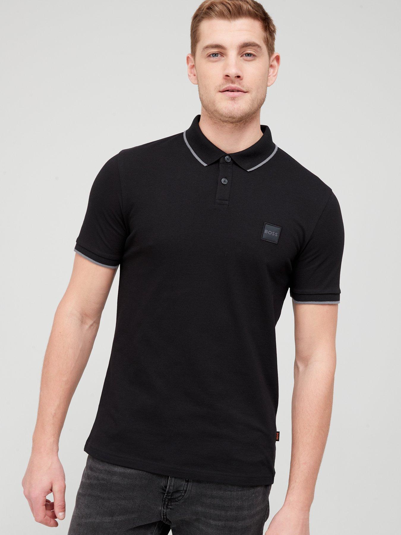 Black muscle hotsell fit polo shirt