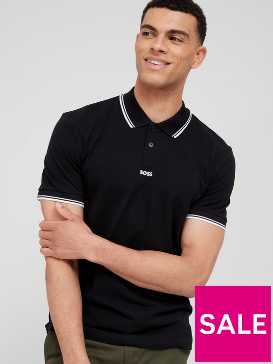 front image of boss-pchup-centre-logo-regular-fit-polo-shirt-black