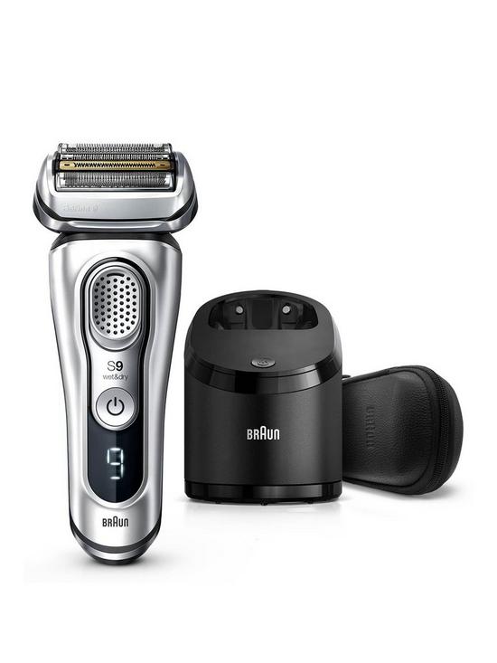 front image of braun-series-9-9390cc-latest-generation-electric-shaver-cleanampcharge-station-leather-case