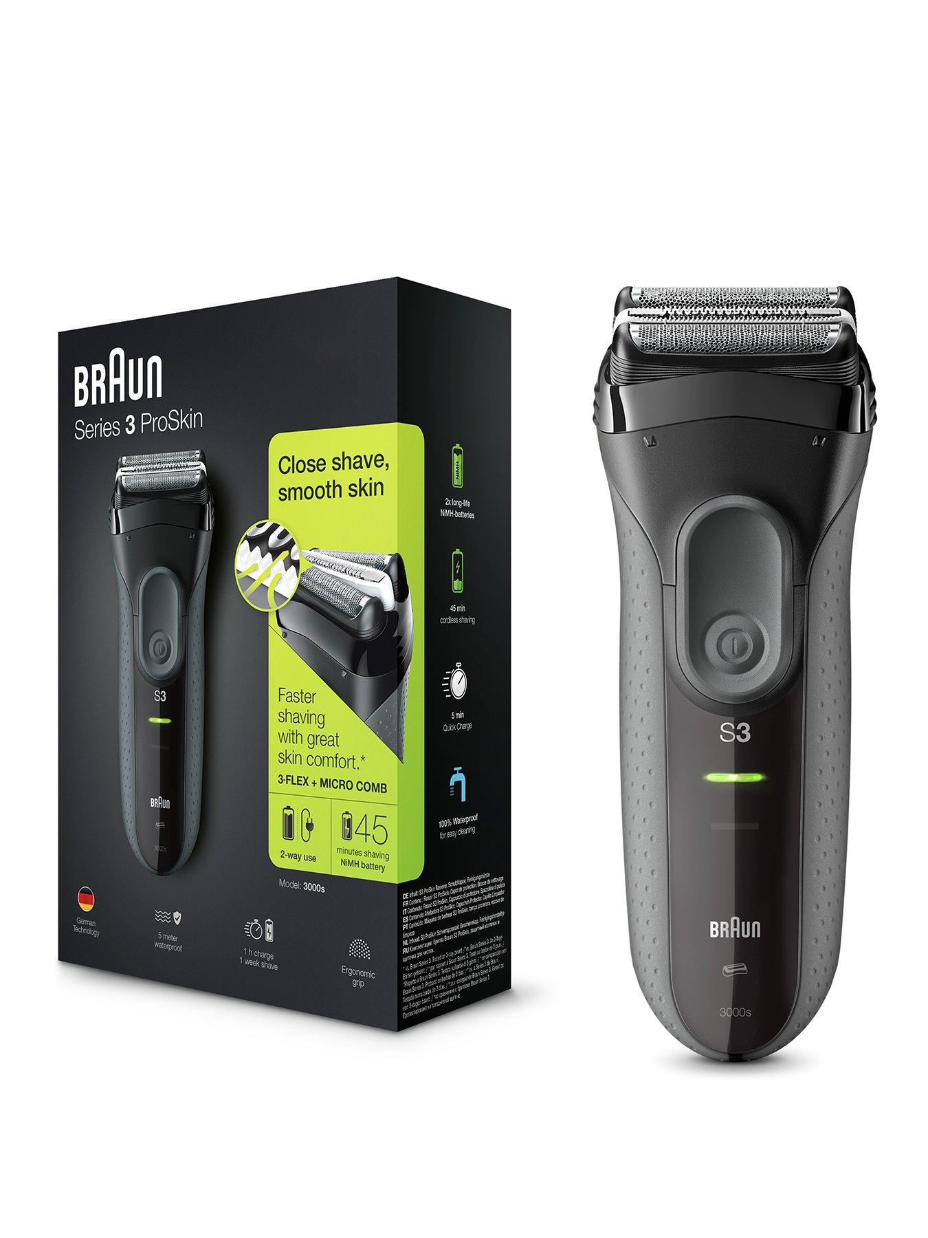 Braun Series 3 ProSkin 3000s Electric Shaver, Black - Rechargeable