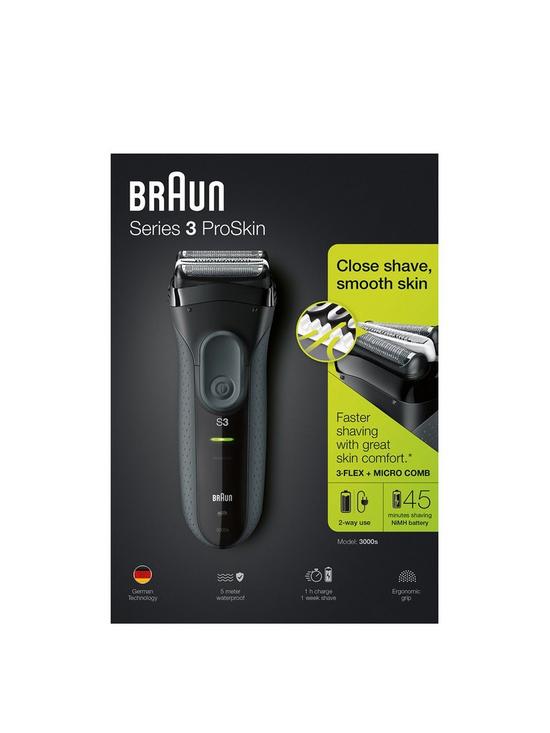 stillFront image of braun-series-3-proskin-3000s-electric-shaver-black-rechargeable-electric-razor