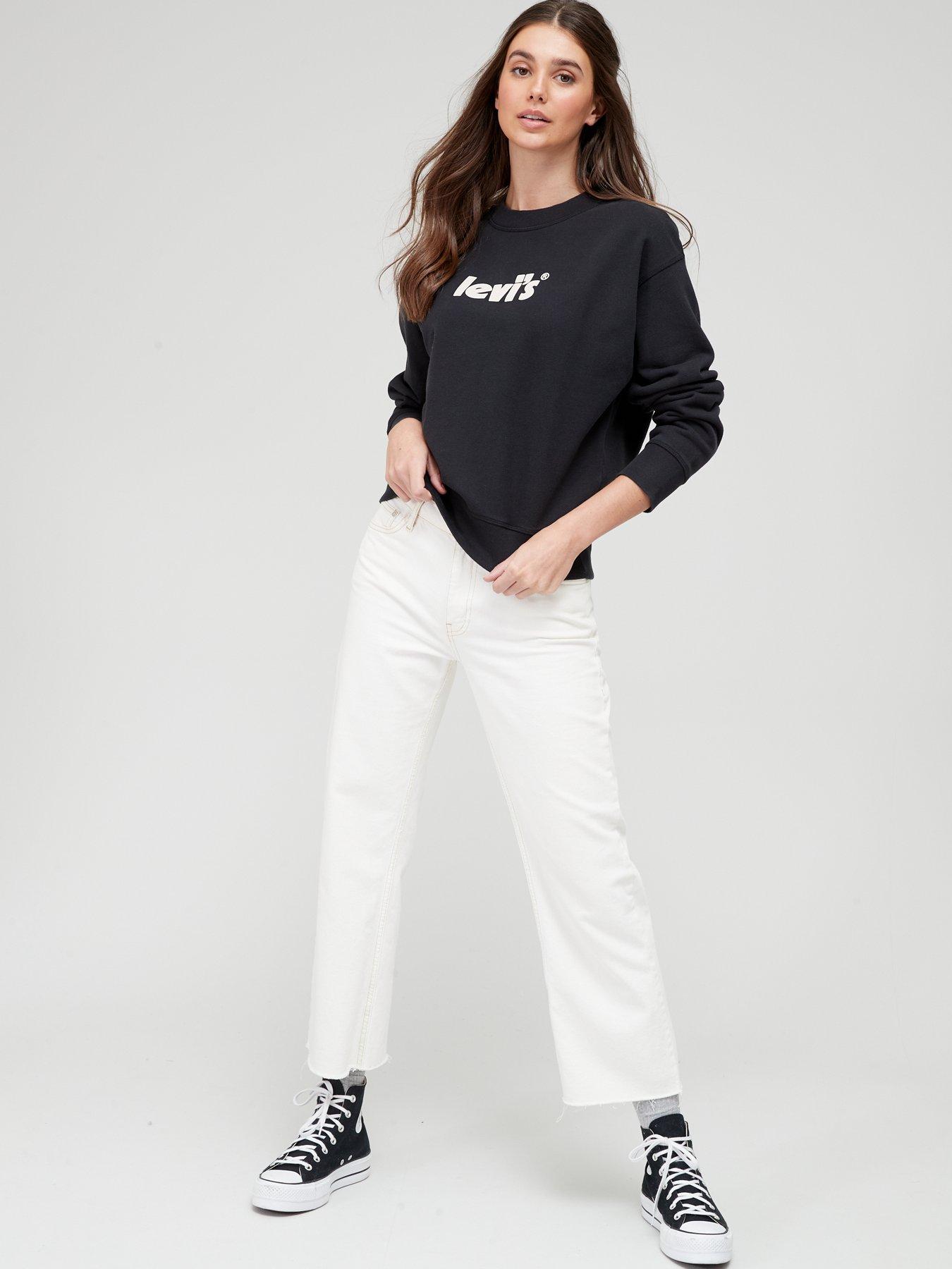 Hoodies & Sweatshirts Poster Logo Standard Crew Neck Sweater 100% Cotton - Black