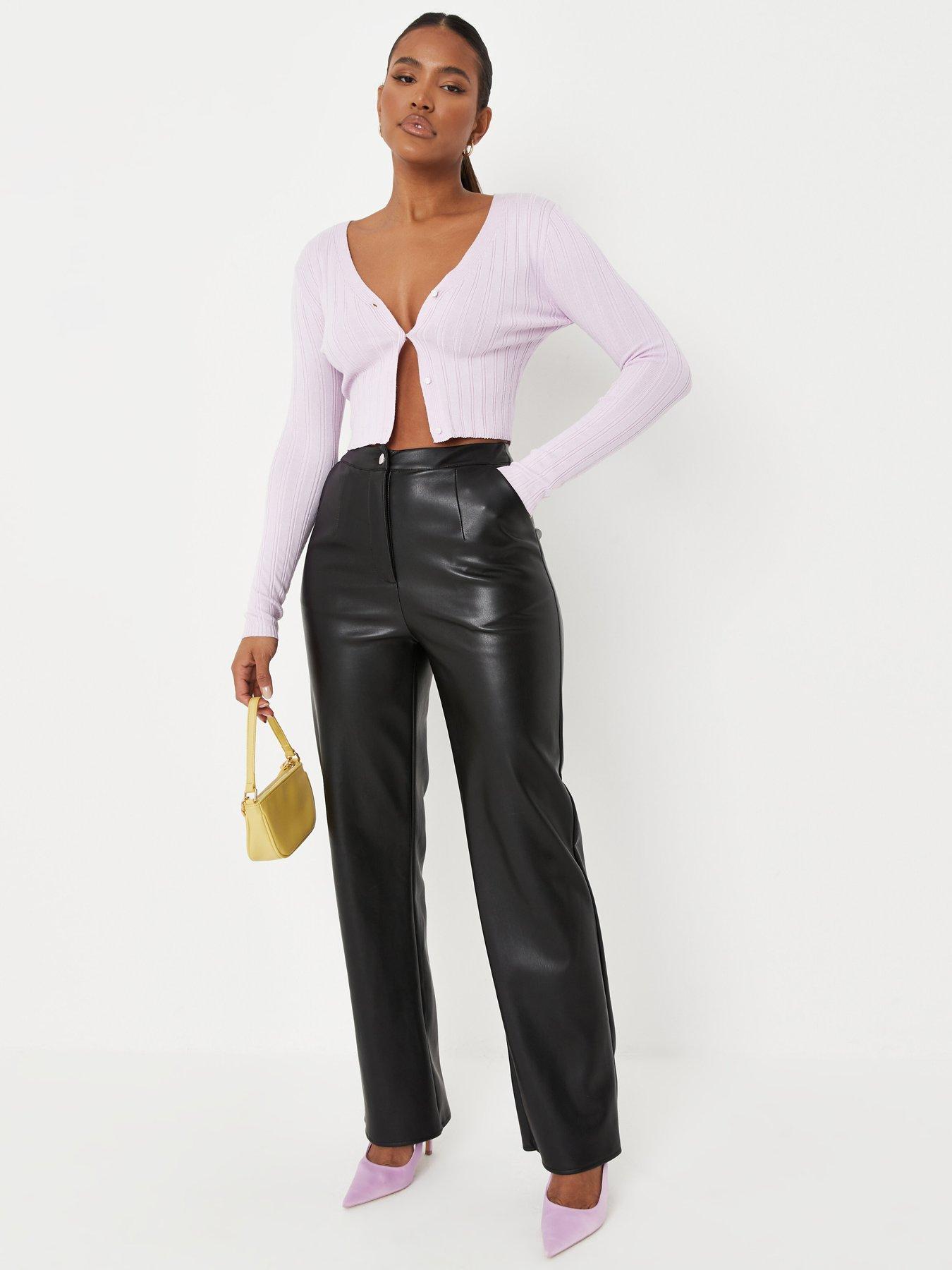 black faux leather trousers