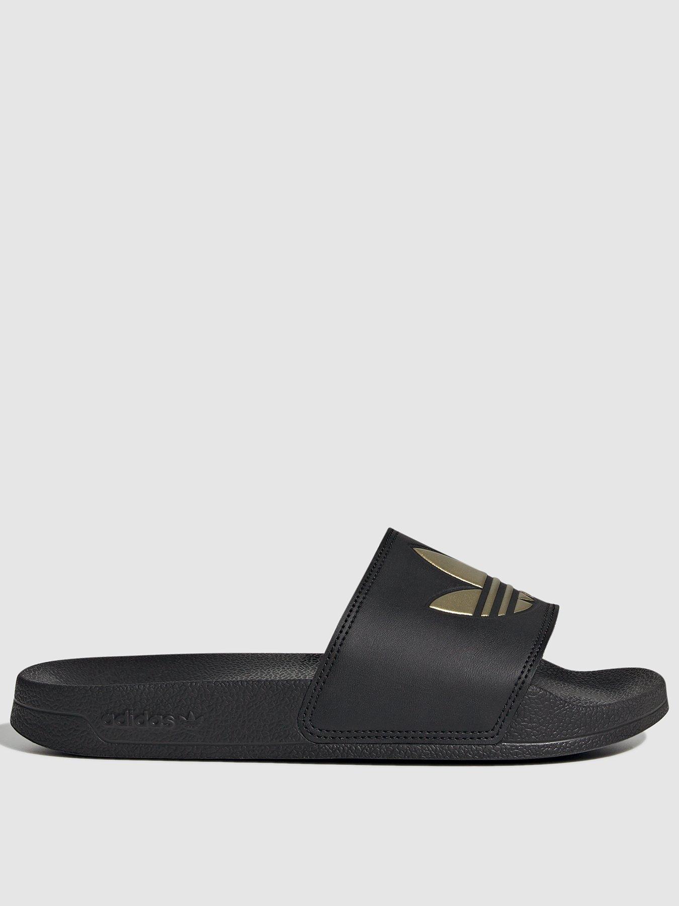 undefined Womens Adilette Lite Sliders - Black/Gold