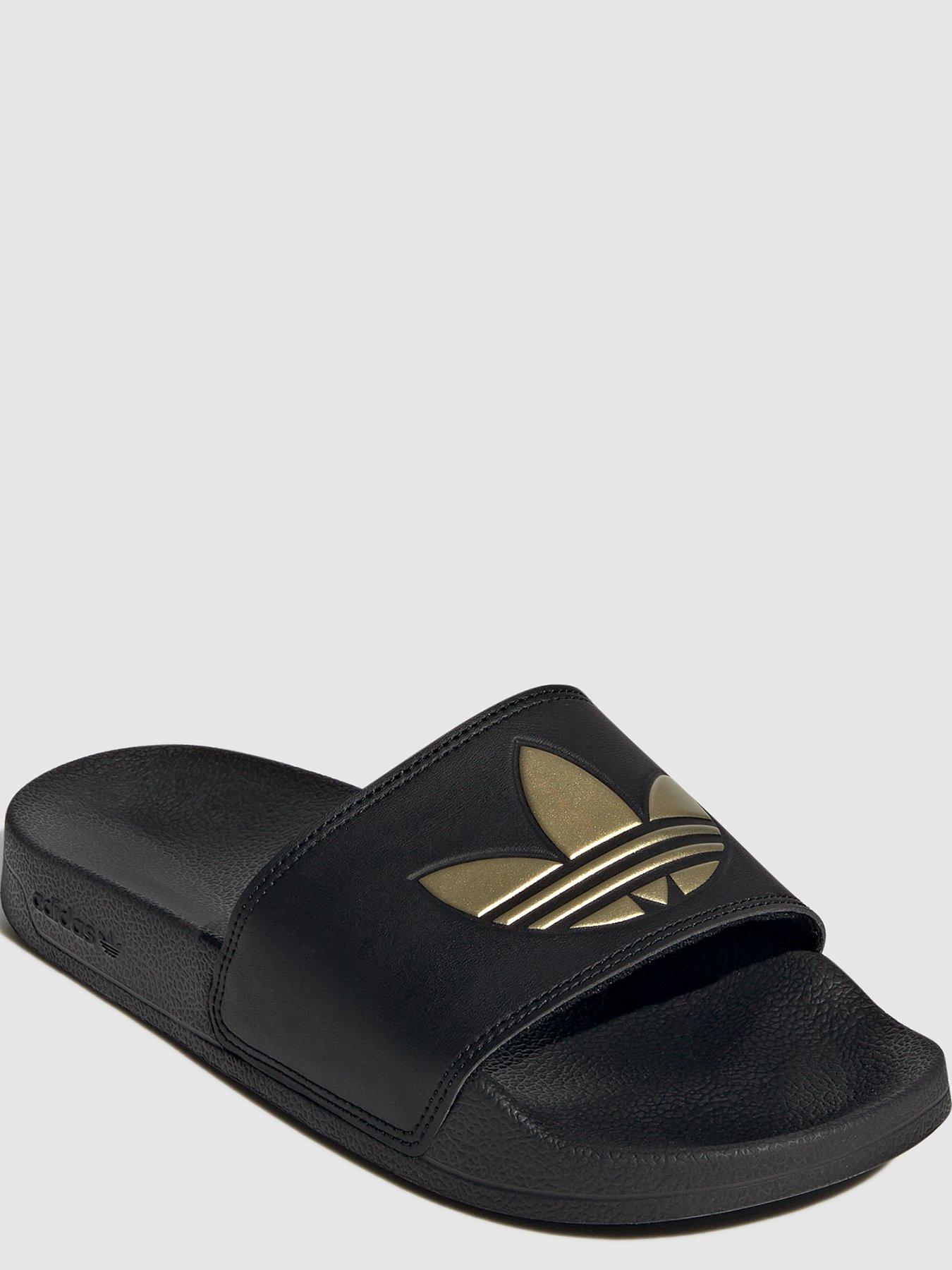 Adidas black and gold slides on sale