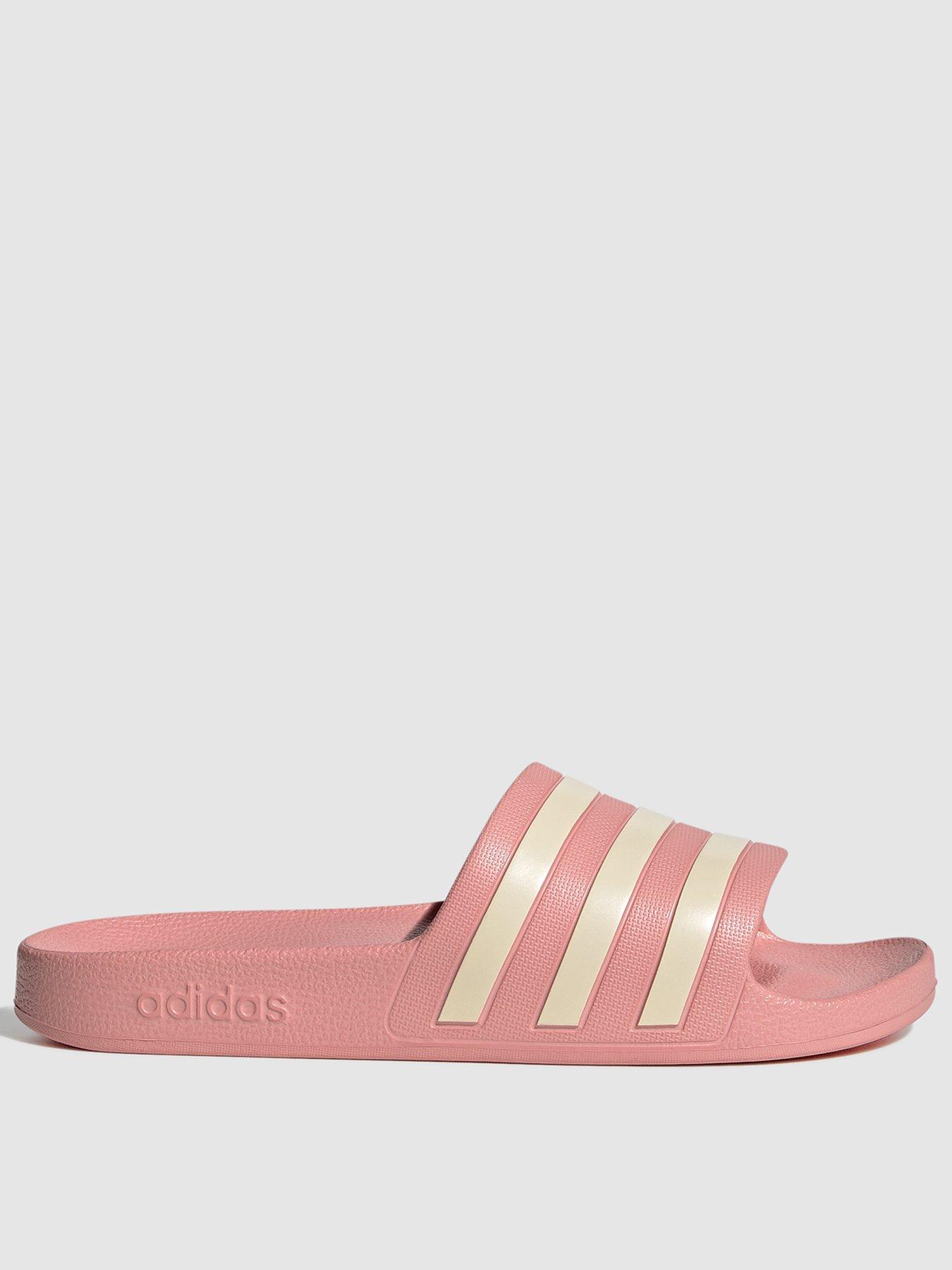 Pink and white adidas sliders sale