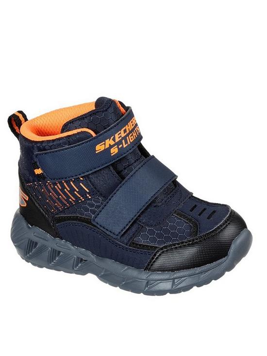 front image of skechers-magna-lights-boots-navy
