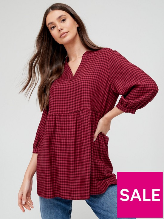 front image of v-by-very-notch-neck-tunic-pink-check