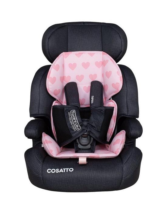 front image of cosatto-zoomi-group-123-car-seat-hearts