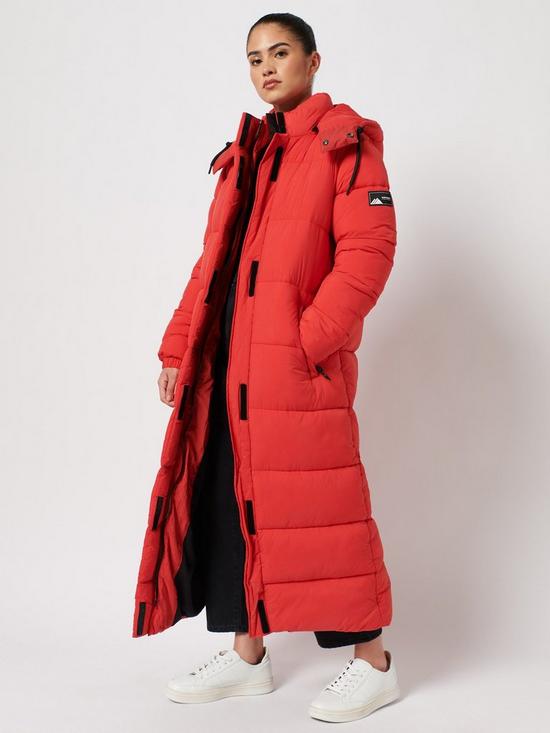 front image of superdry-longline-padded-coat-red