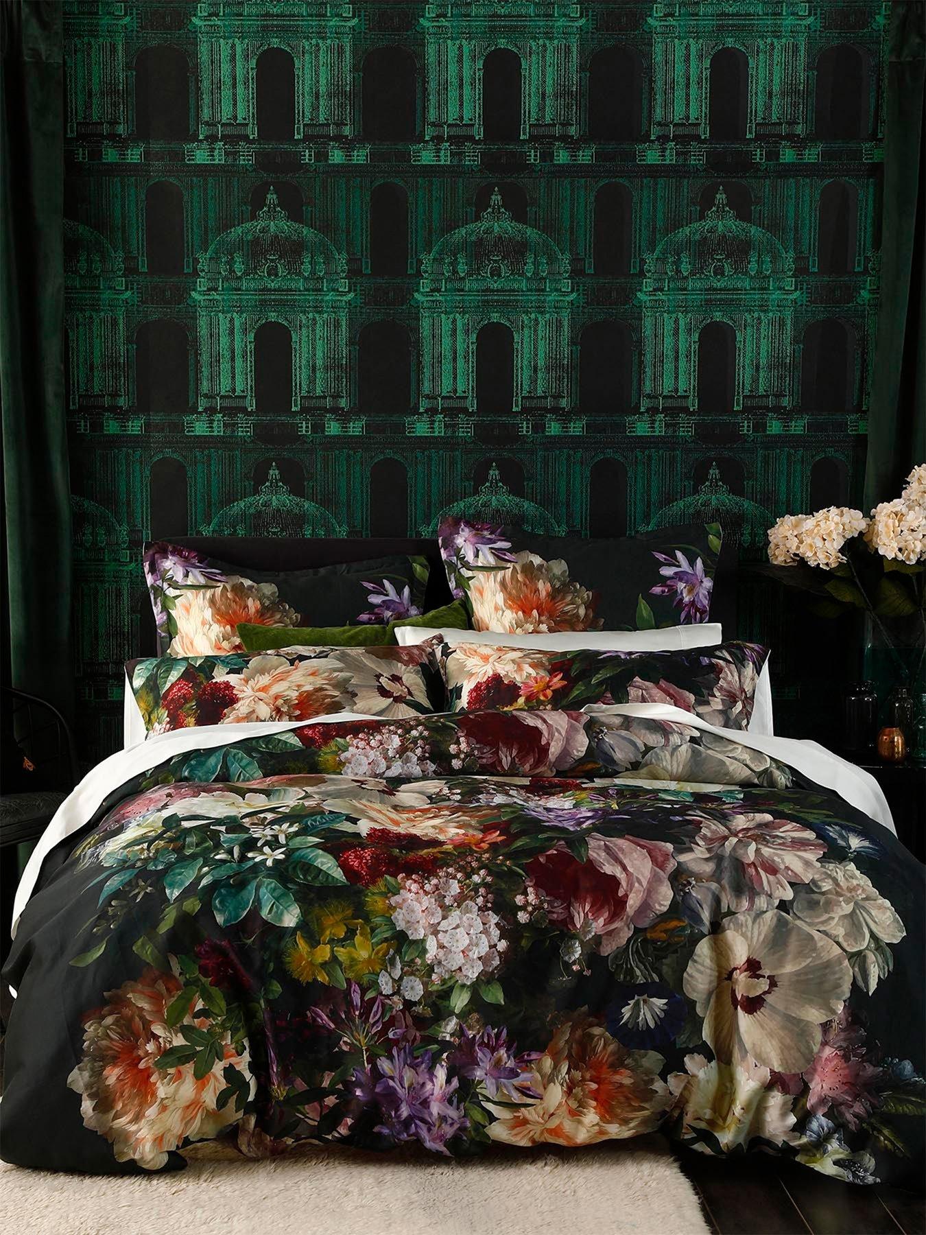 Product photograph of Mm Linen Fiori Floral 100 Cotton 220 Thread Count Duvet Cover Set - Green from very.co.uk