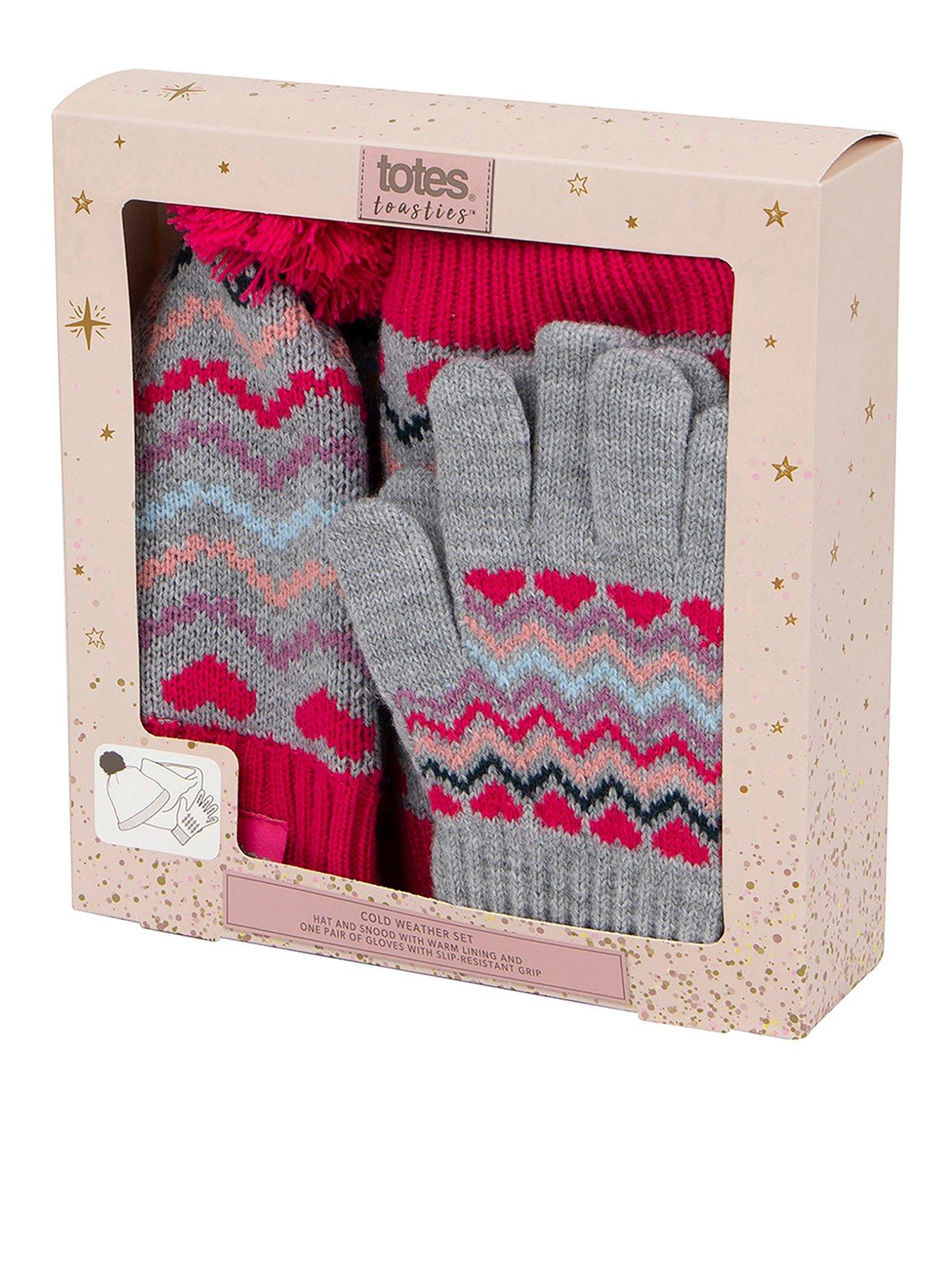  Knitted Hat, Snood and Glove Set - Pink