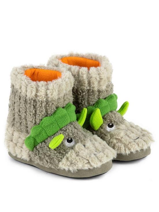 front image of totes-boys-dinosaur-slipper-boot--tall