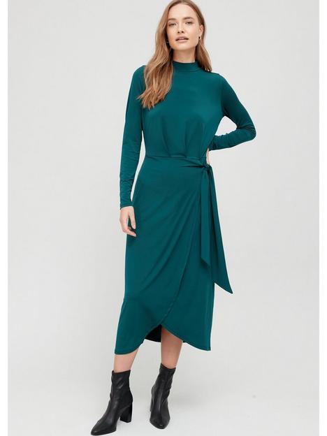 v-by-very-high-necknbspwrap-midi-dress-emerald