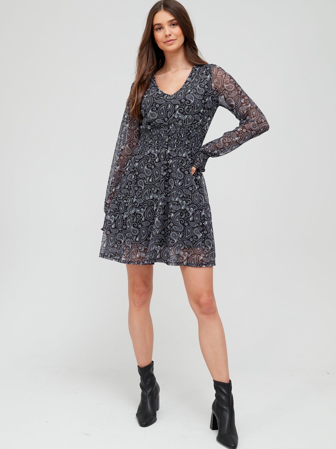  Paisley Mesh Mini Dress - Black/Print