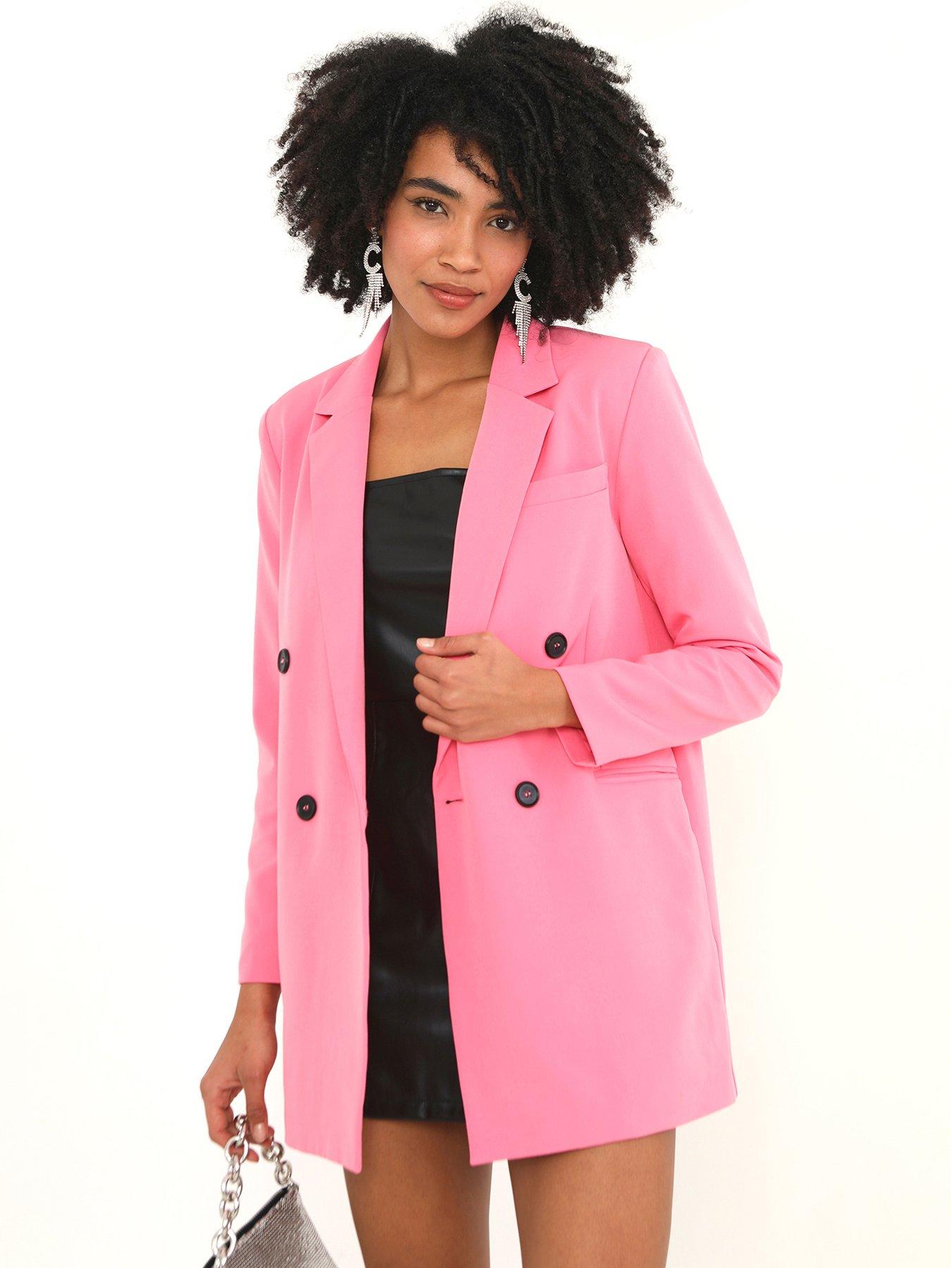 Workwear Longline Double Breasted Blazer - Pink