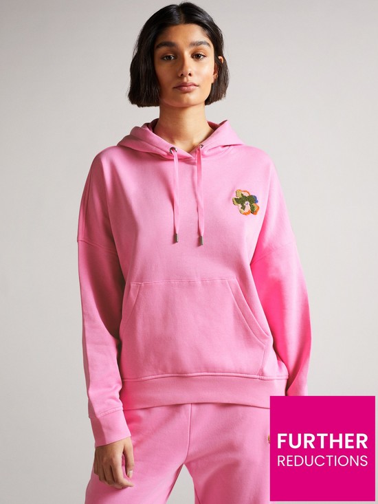 front image of ted-baker-karrlaa-hoodie-with-flower-patch