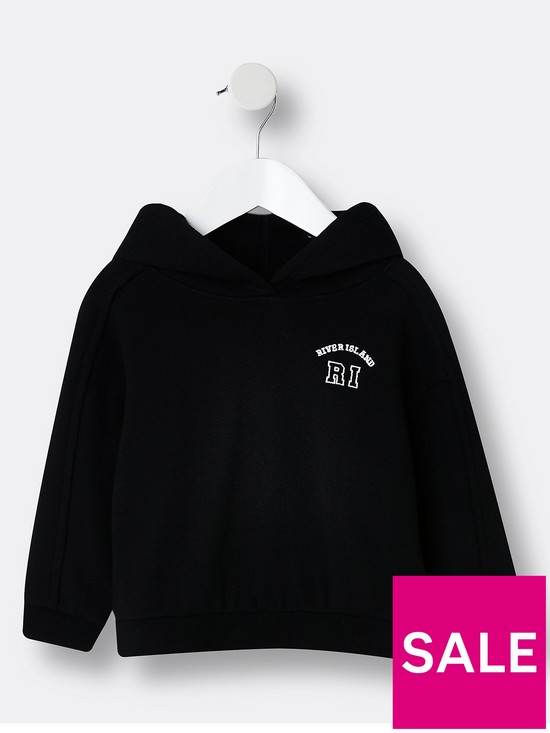 front image of river-island-mini-mini-girls-logo-hoodie-black