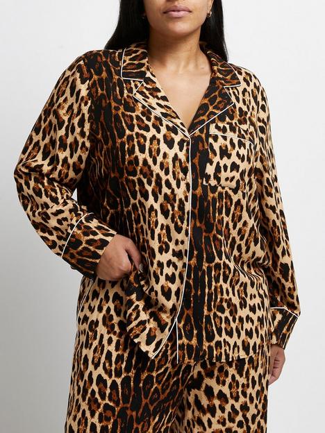 ri-plus-leopard-print-pyjama-shirt-brown