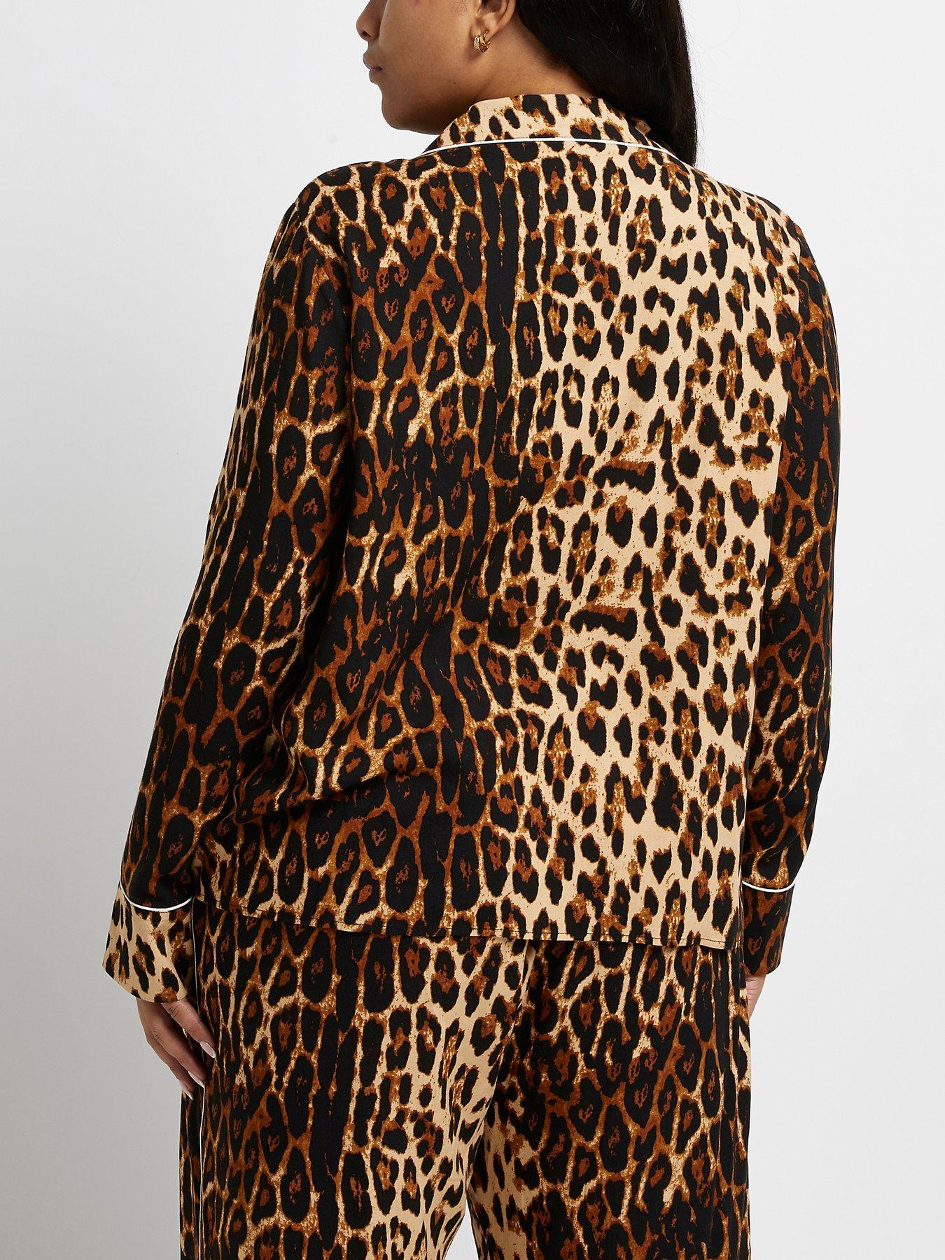 Women Leopard Print Pyjama Shirt-brown