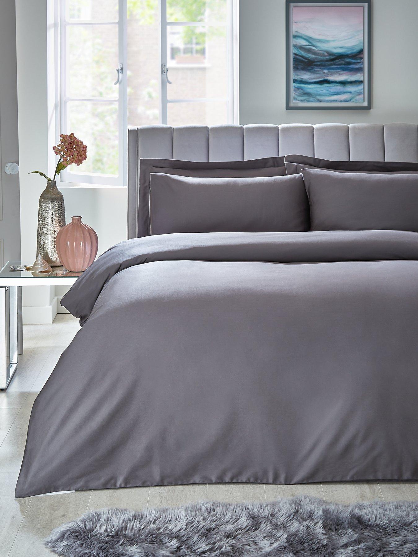 Product photograph of Hotel Collection Luxury 400 Thread Count Plain Soft Touch Sateen Duvet Cover Set - Charcoal from very.co.uk