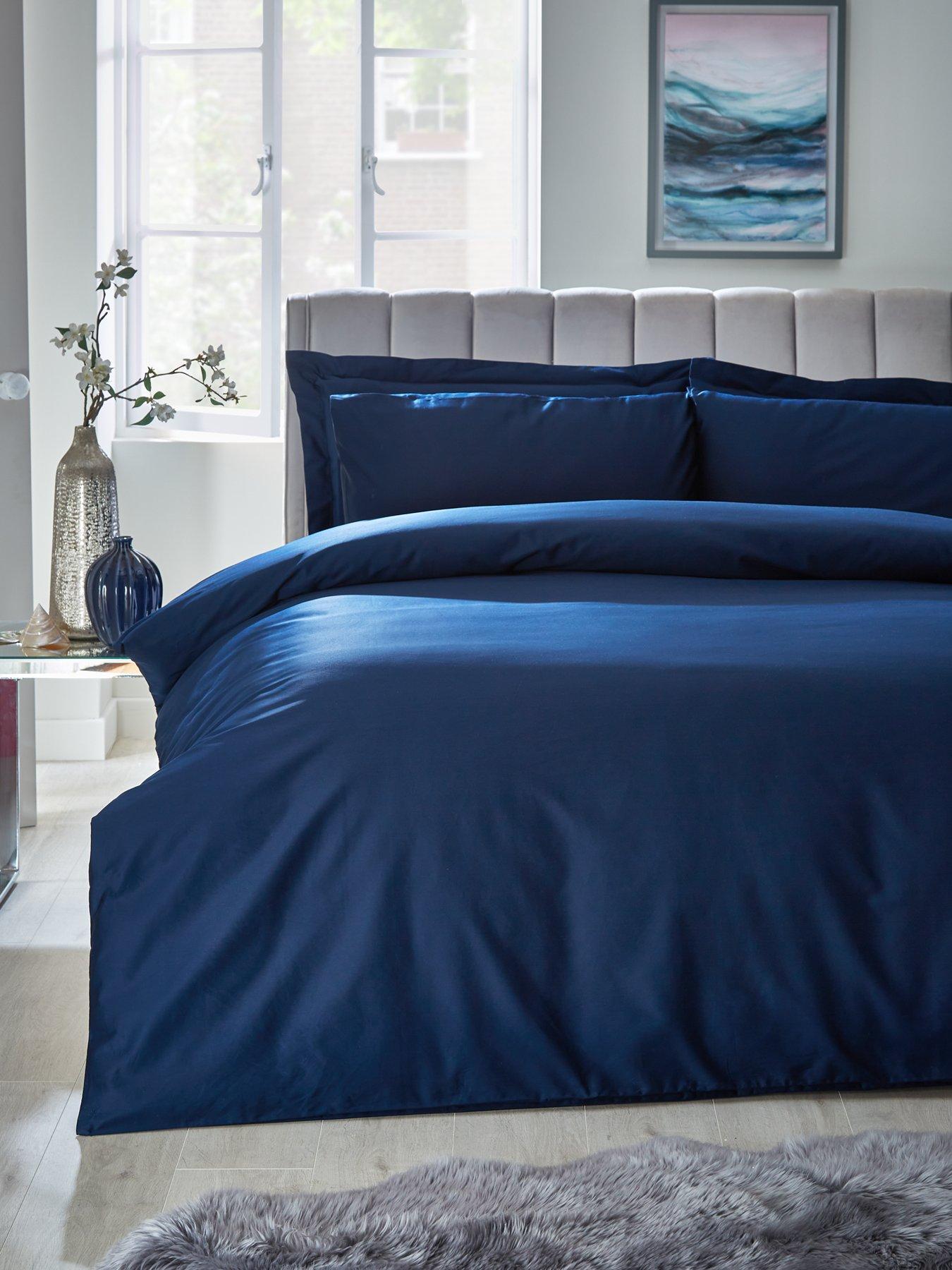 Product photograph of Hotel Collection Luxury 400 Thread Count Plain Soft Touch Sateen Duvet Cover Set - Navy from very.co.uk