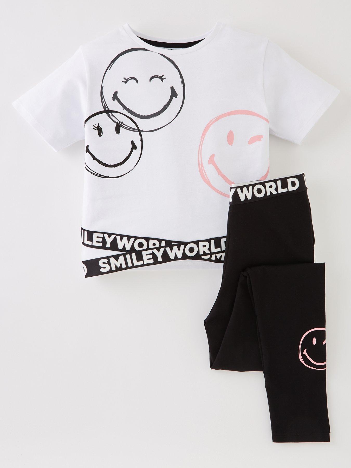  Girls Smiley World Crop Top And Legging Set - Black