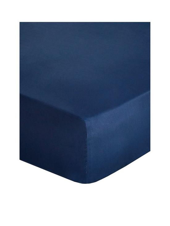 stillFront image of hotel-collection-luxury-400-thread-count-plain-soft-touch-sateen-extra-deep-32-cm-fitted-sheet-navy