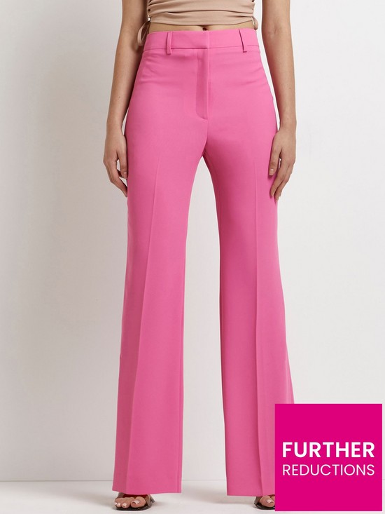 front image of river-island-soft-crepe-flare-trouser-pink
