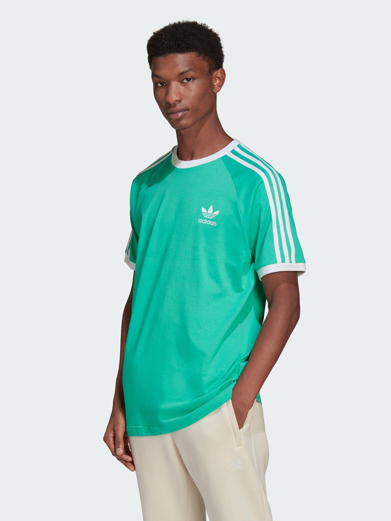 adidas Originals 3 Stripe California T-Shirt Green/White | very.co.uk