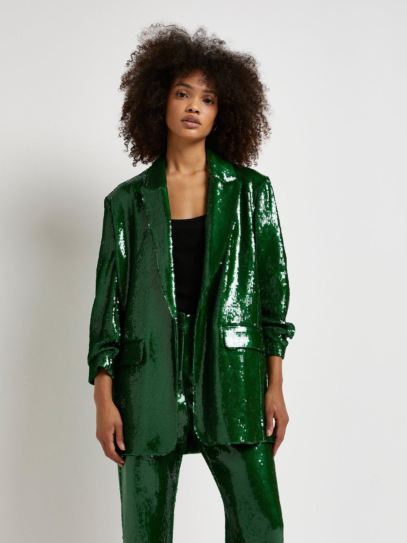 Workwear Sequin Oversized Blazer-Green