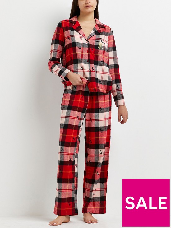 front image of river-island-ri-checked-pyjama-set--red
