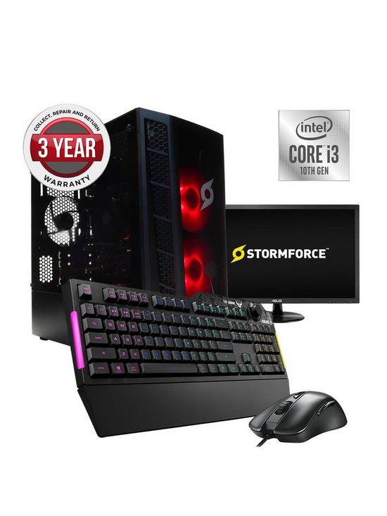stillFront image of zoostorm-stormforce-i3-10100f-gaming-pc-intel-i3-gtx-1650-8gb-ram-240gb-ssd-1tb-hdd-24in-monitor-keyboard-amp-mouse