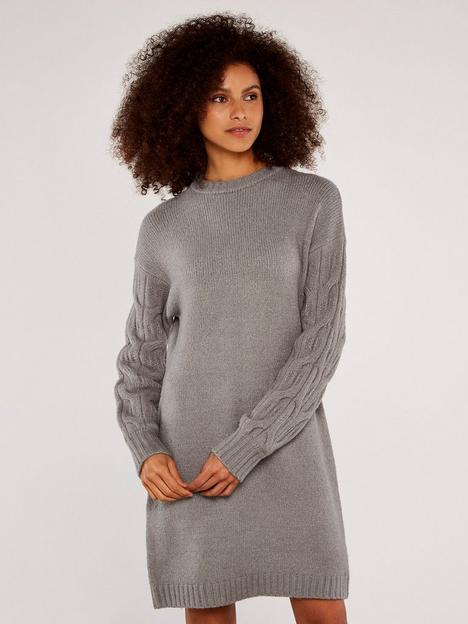 apricot-cable-knit-jumper-dress-grey