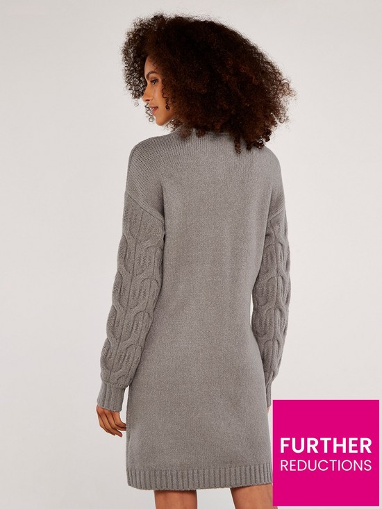 stillFront image of apricot-cable-knit-jumper-dress-grey