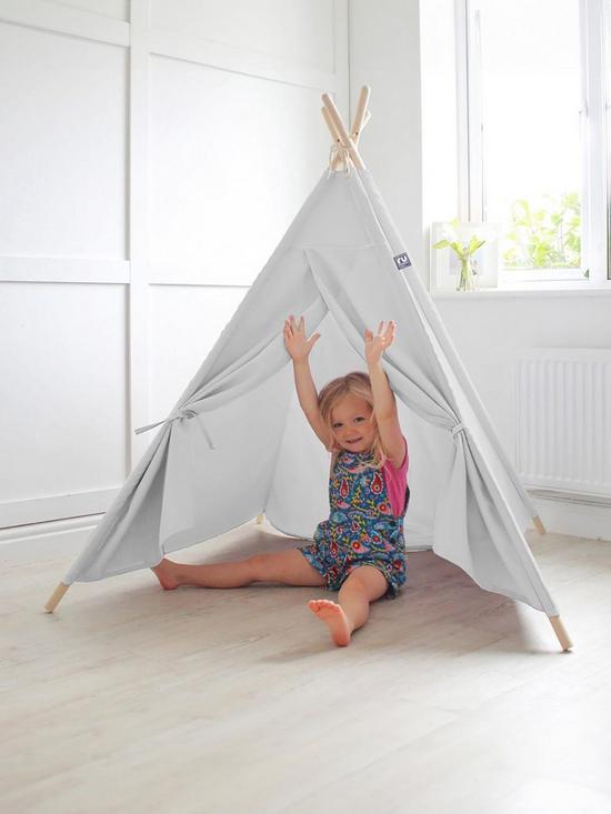 front image of rucomfy-kids-teepee-play-tent-grey
