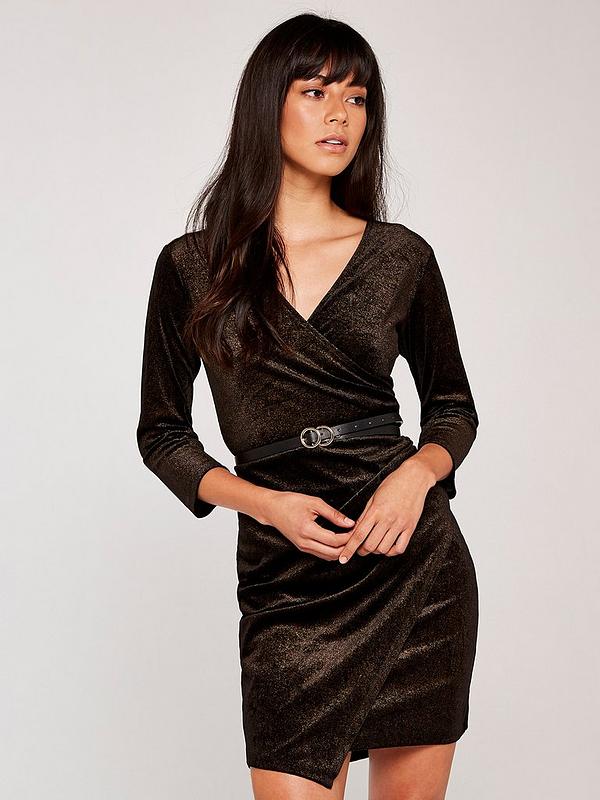 Apricot Gold Velvet Wrap Dress - Black | very.co.uk