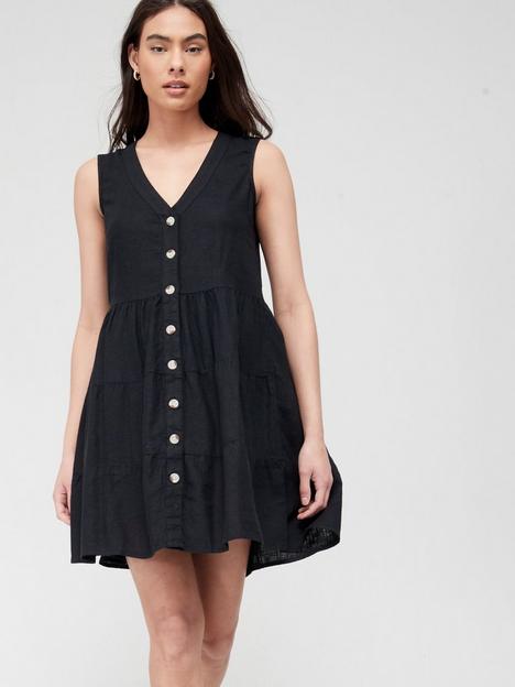 v-by-very-button-through-linen-mini-dress-blacknbsp