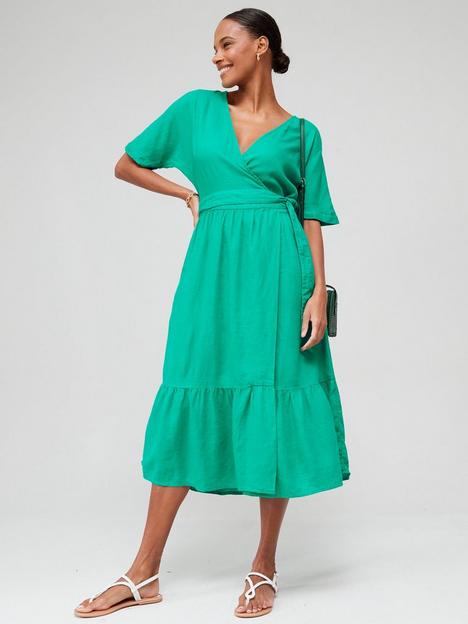 v-by-very-kimono-sleeve-wrap-linen-dress-green