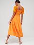  image of v-by-very-broderie-sleeve-linen-midi-dress-orange