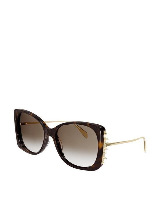 front image of alexander-mcqueen-sunglasses-studded-butterfly-sunglasses-havana