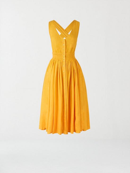 stillFront image of michelle-keegan-linen-button-through-midi-dress-yellow