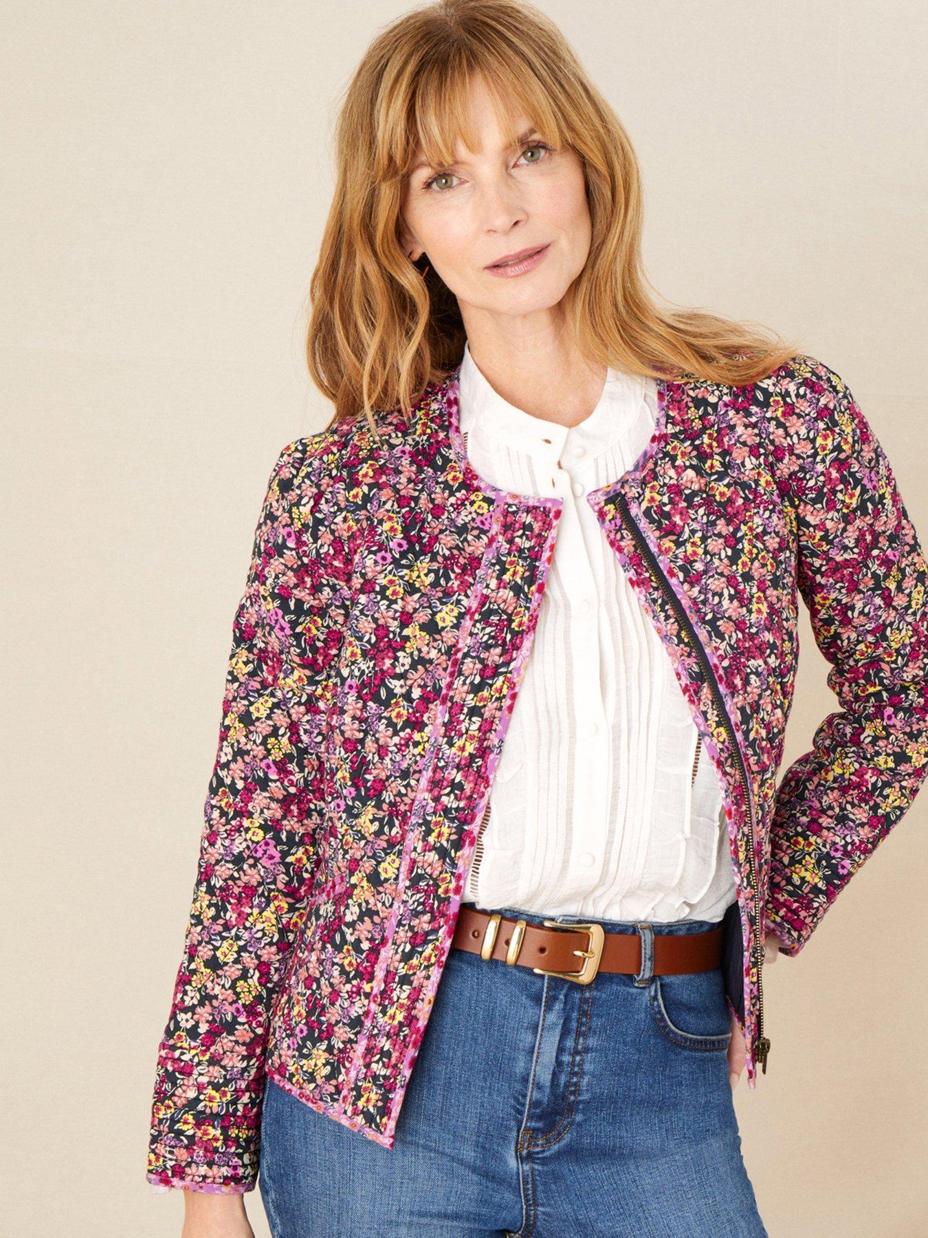Women Ditsy Floral Quilted Jacket - Navy