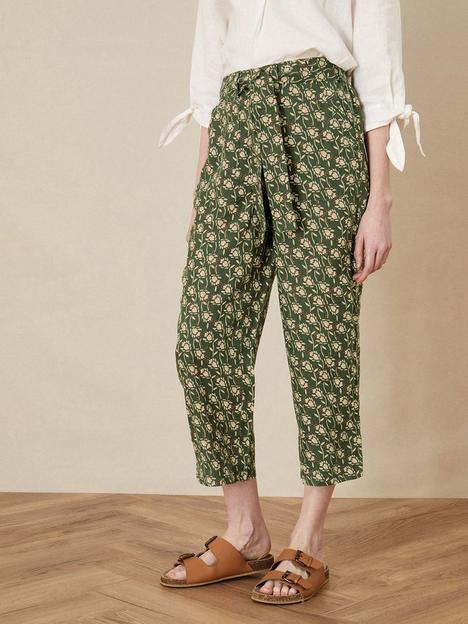 monsoon-linen-khaki-printed-crop-trouser