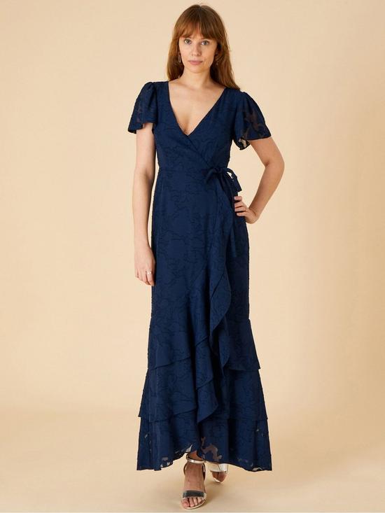 front image of monsoon-frill-wrap-maxi-dress-navynbsp