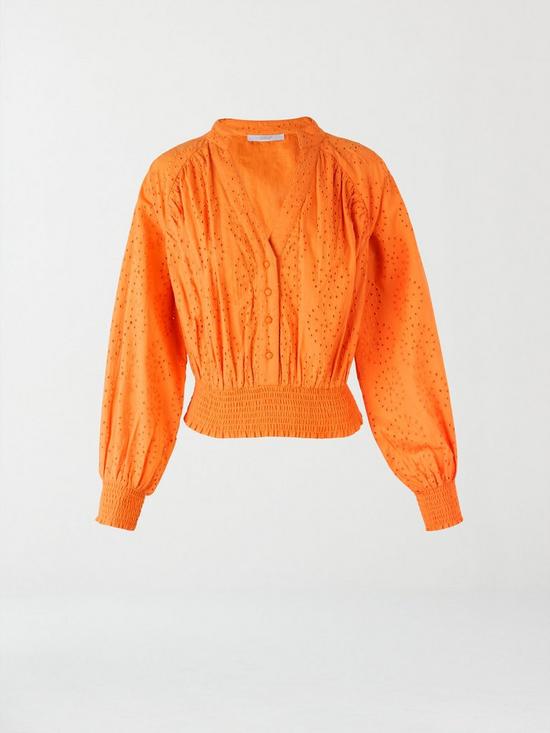stillFront image of michelle-keegan-broderie-button-through-blouse-orange