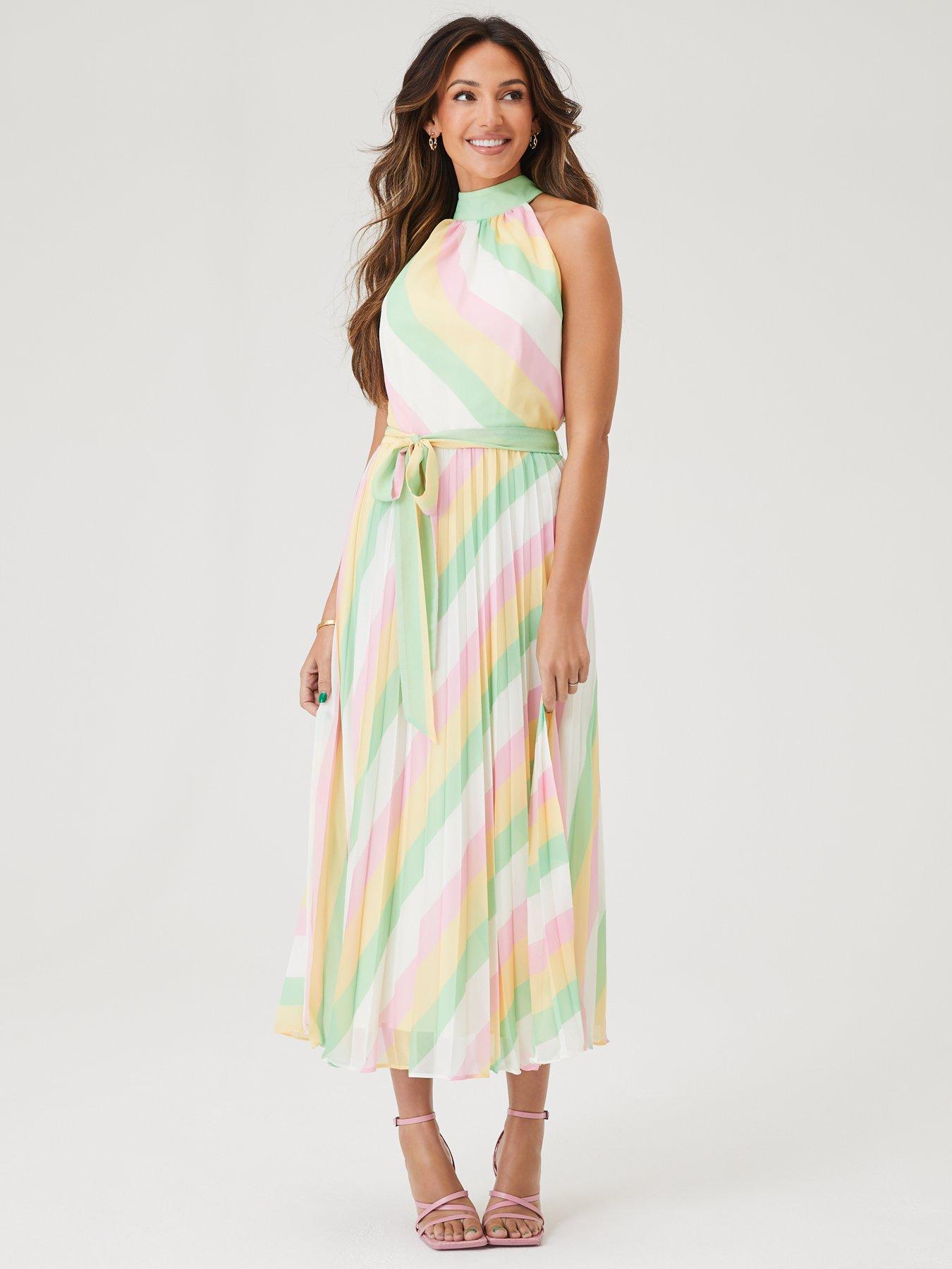 Michelle Keegan Striped Exaggerated Sleeve Dress Michelle Keegan