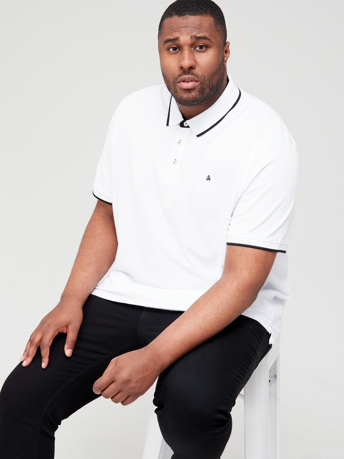 Jack & Jones Plus Paulos Tipped Polo Shirt - White