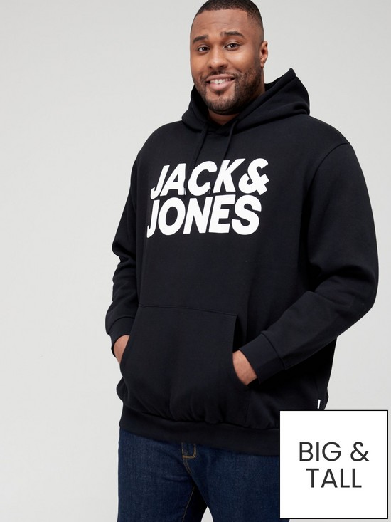 front image of jack-jones-big-amp-tall-core-logo-overhead-hoodie-blacknbsp
