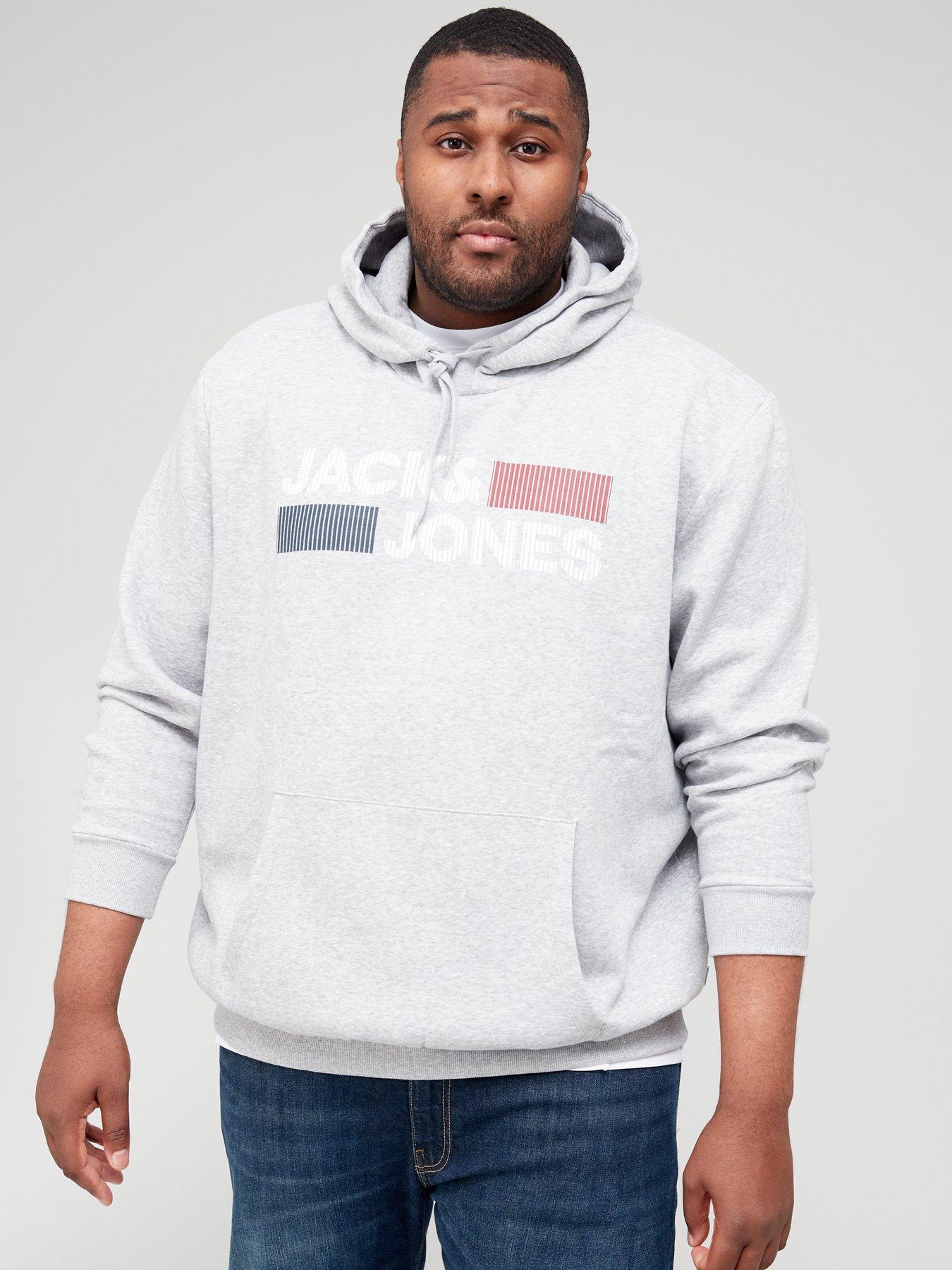 Jack Jones Big Tall Core Logo Overhead Hoodie Light Grey